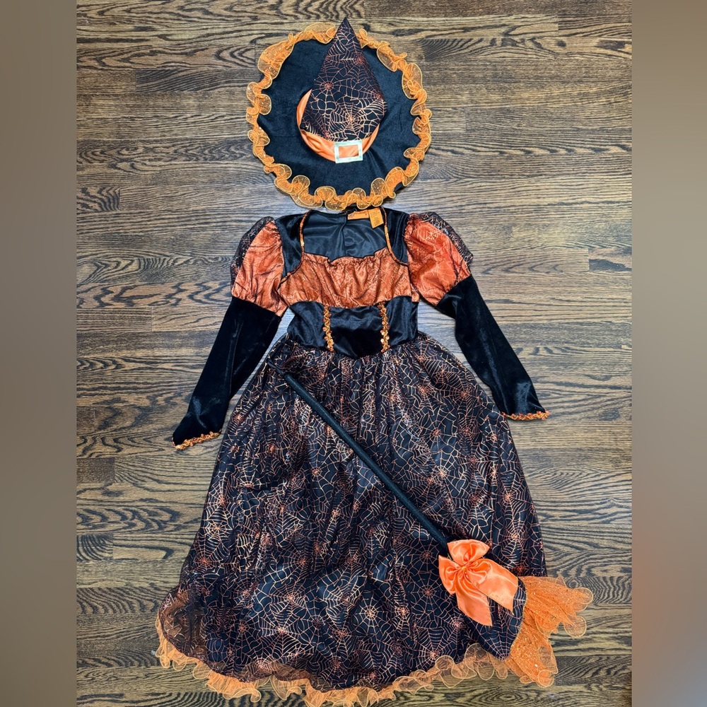 3-Piece Orange and Black Witch Costume Size Child Medium (10-12)